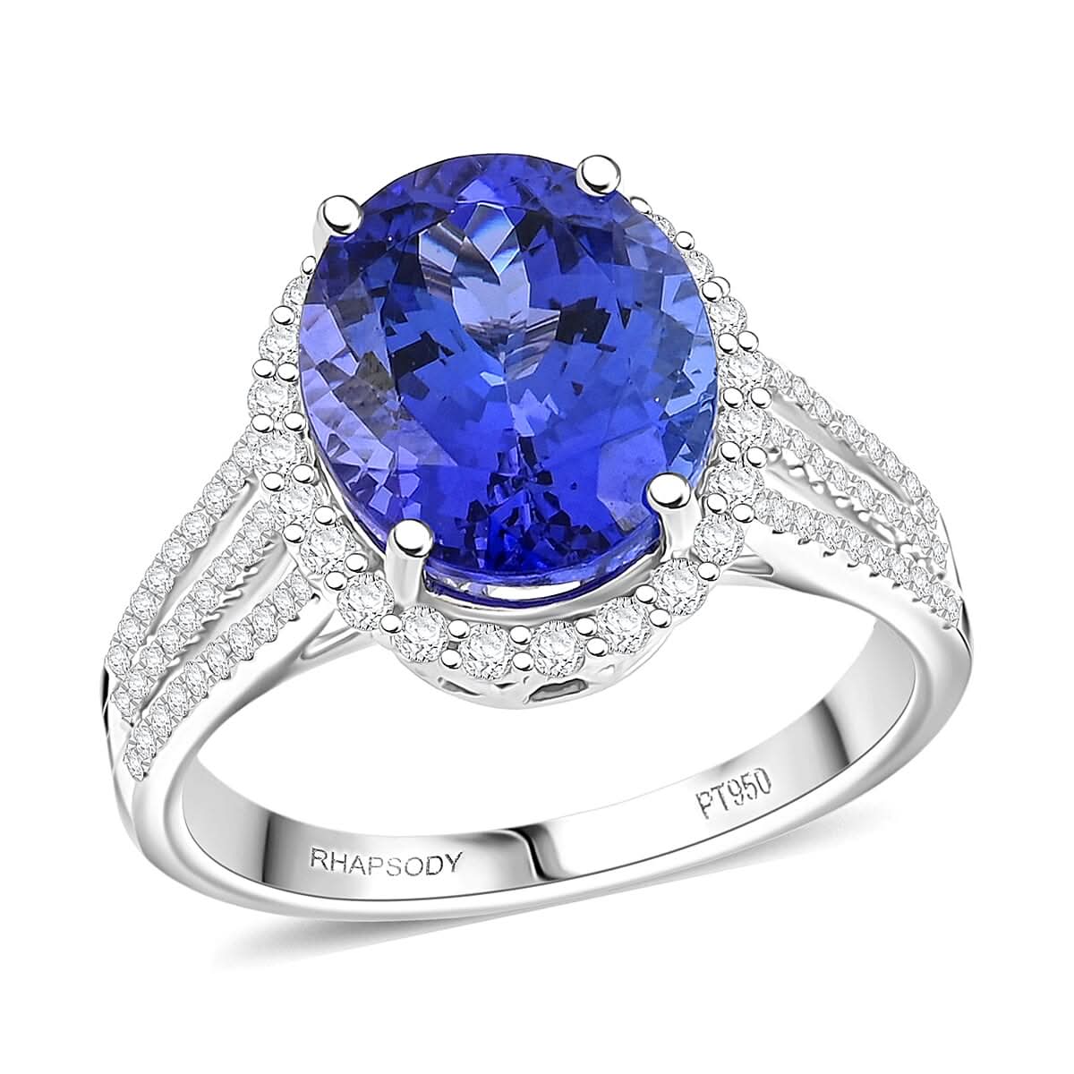 Certified & Appraised Rhapsody AAAA Tanzanite and E-F VS Diamond 4.75 ctw Ring in 950 Platinum 6.32 Grams