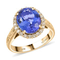 Certified & Appraised Luxoro AAA Tanzanite and I2 Diamond 5.05 ctw Ring in 10K Yellow Gold - Sticky add to cart bar