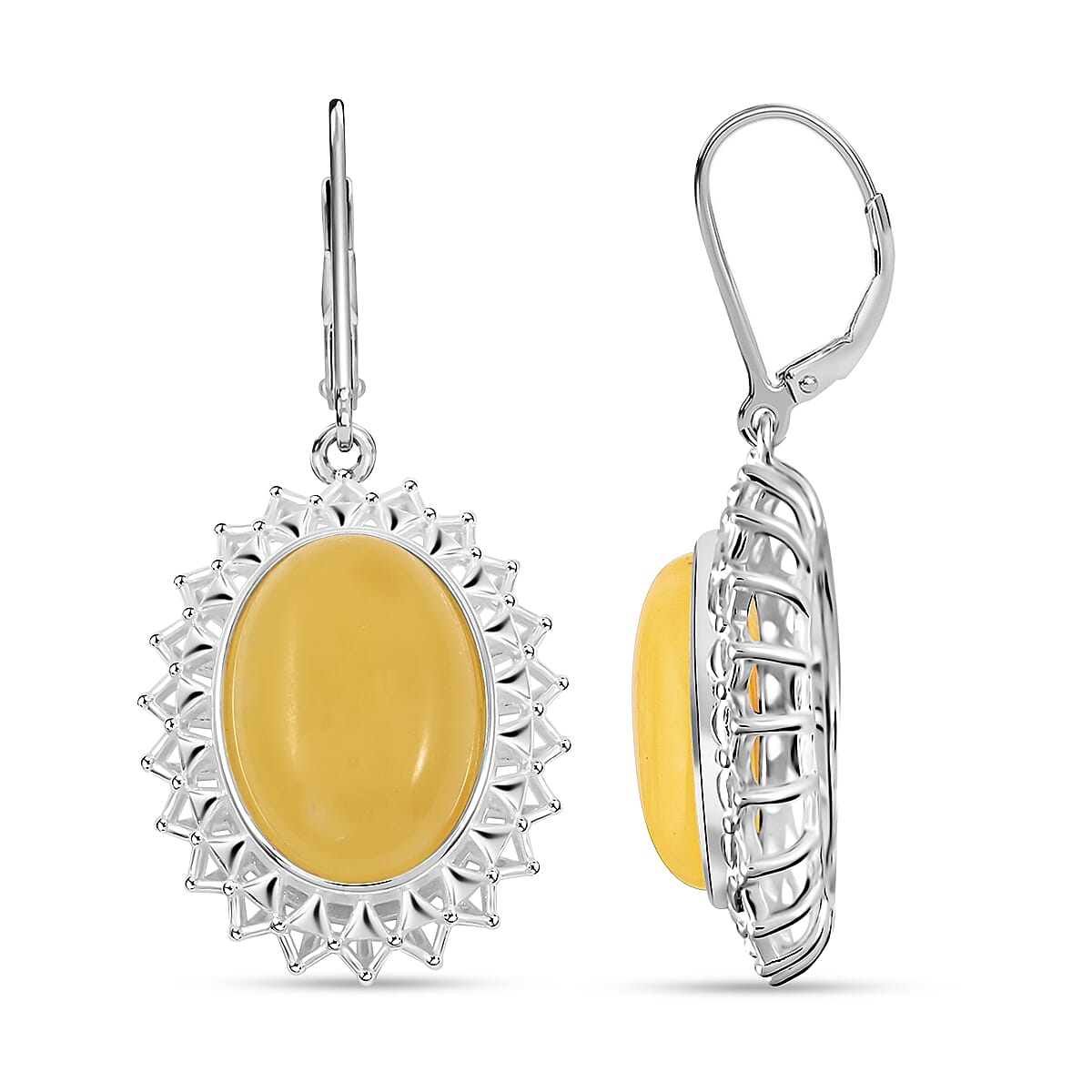 Butterscotch Amber Halo Earrings in Sterling Silver