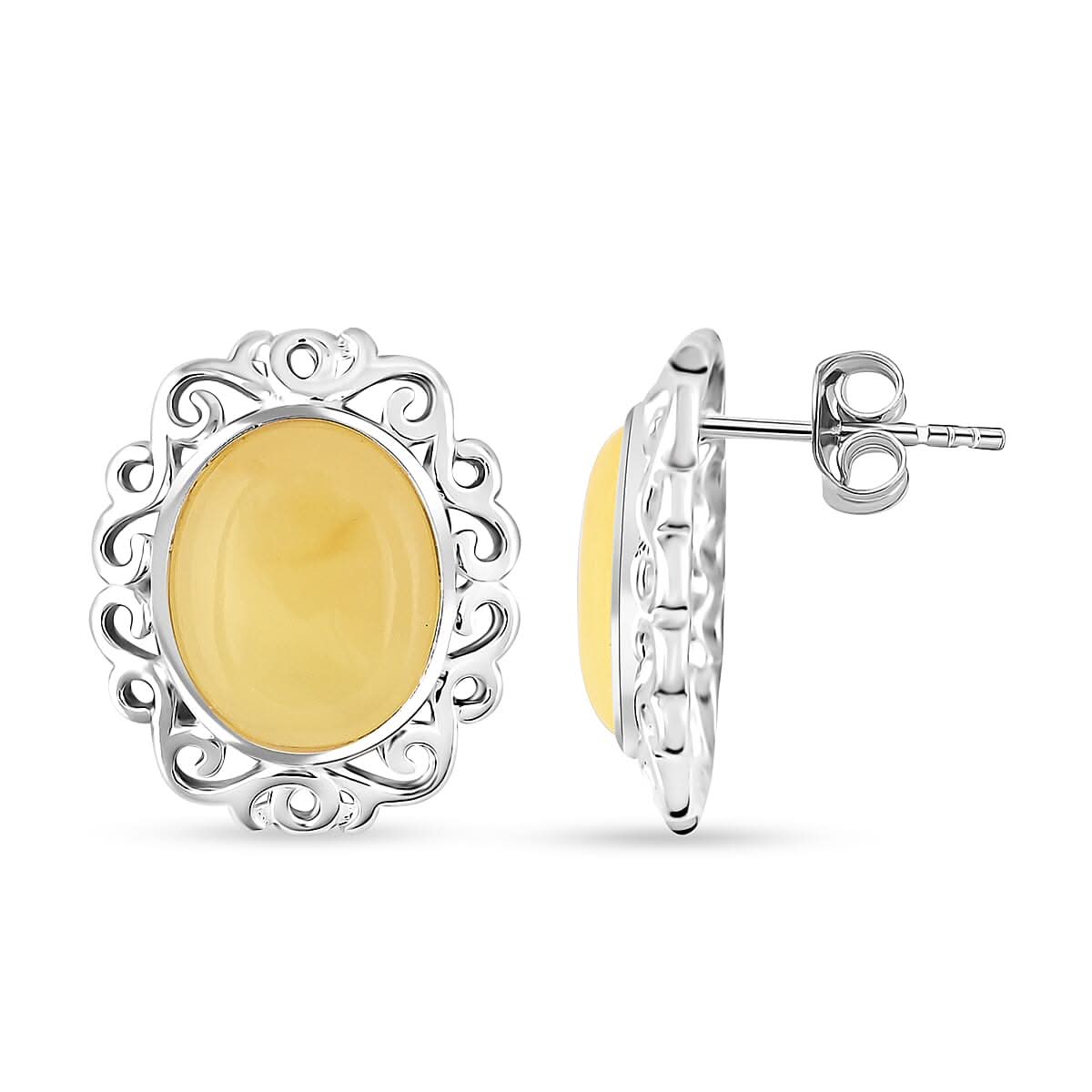 Butterscotch Amber Oval Earrings in Sterling Silver