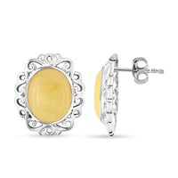 Butterscotch Amber Oval Earrings in Sterling Silver