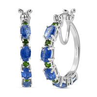 Kashmir Kyanite, Chrome Diopside Hoop Earrings in Rhodium Over Sterling Silver 7.30 ctw