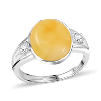 Butterscotch Amber and Crystal Oval Ring in Sterling Silver (Adjustable)