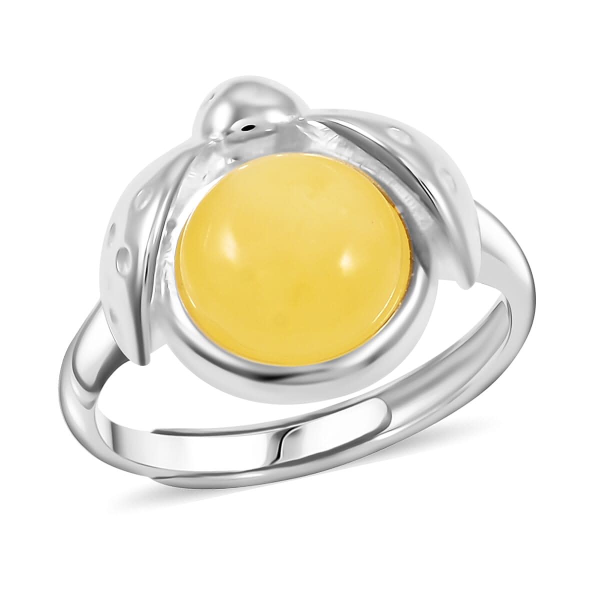 Butterscotch Amber Ladybug Ring in Sterling Silver (Adjustable)