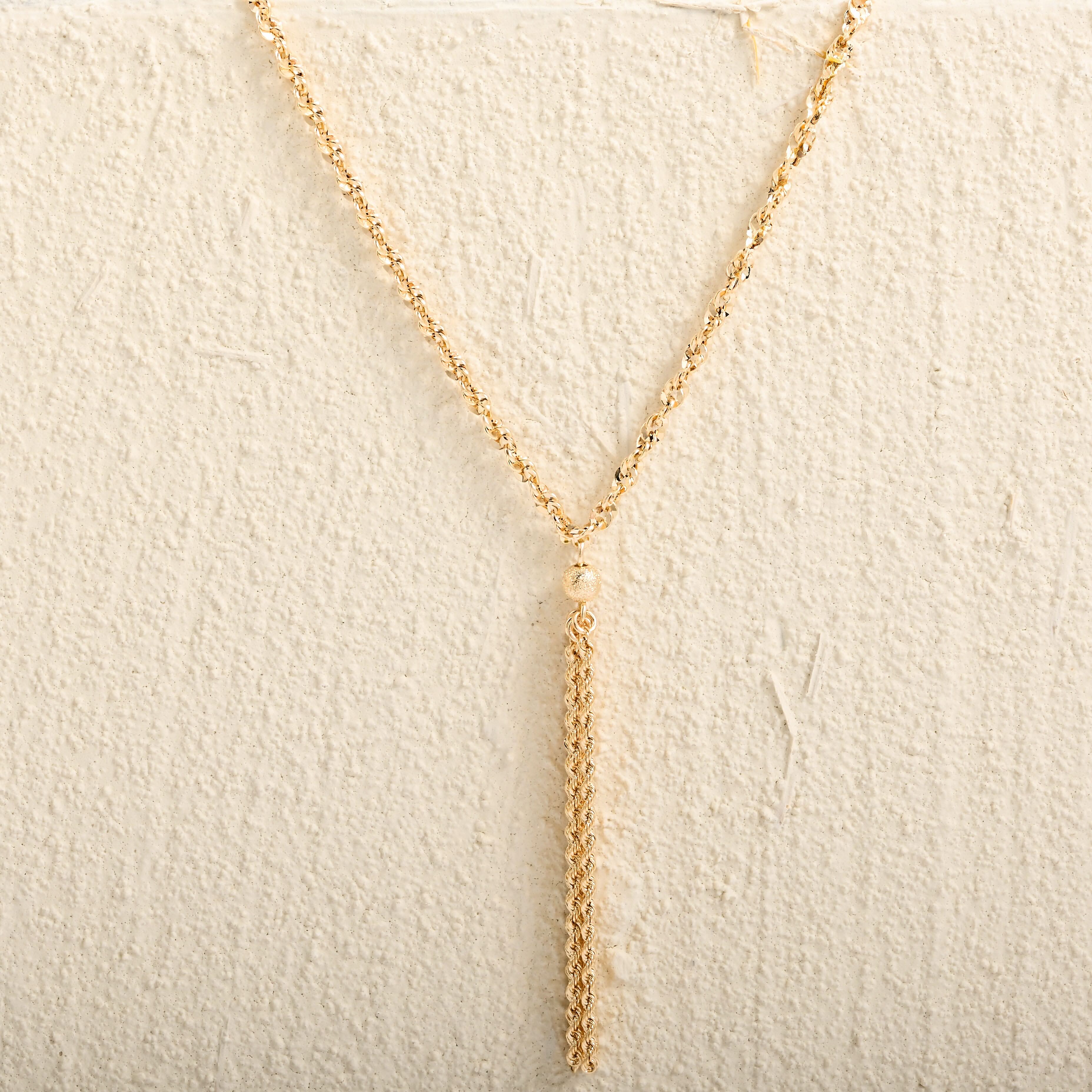 Italian Tassel Valvet Rope Necklace in 10K Yellow Gold 2.80 Grams 18-20 Inches