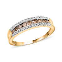 Natural Champagne and White Diamond 0.50 ctw Ring