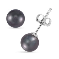 Tahitian Cultured Pearl Solitaire Stud Earrings in Rhodium Over Sterling Silver
