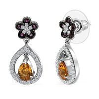 D'Joy Premium Tanzania Yellow Zircon and Multi Gemstone 1.70 ctw Blooming Earrings in Rhodium Over Sterling Silver
