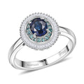 Certified & Appraised Rhapsody AAA Ceylon Blue Sapphire, Paraiba Tourmaline and E-F VS2 Diamond 1.50 ctw Ring in 950 Platinum (Size 6.0) - Sticky add to cart bar