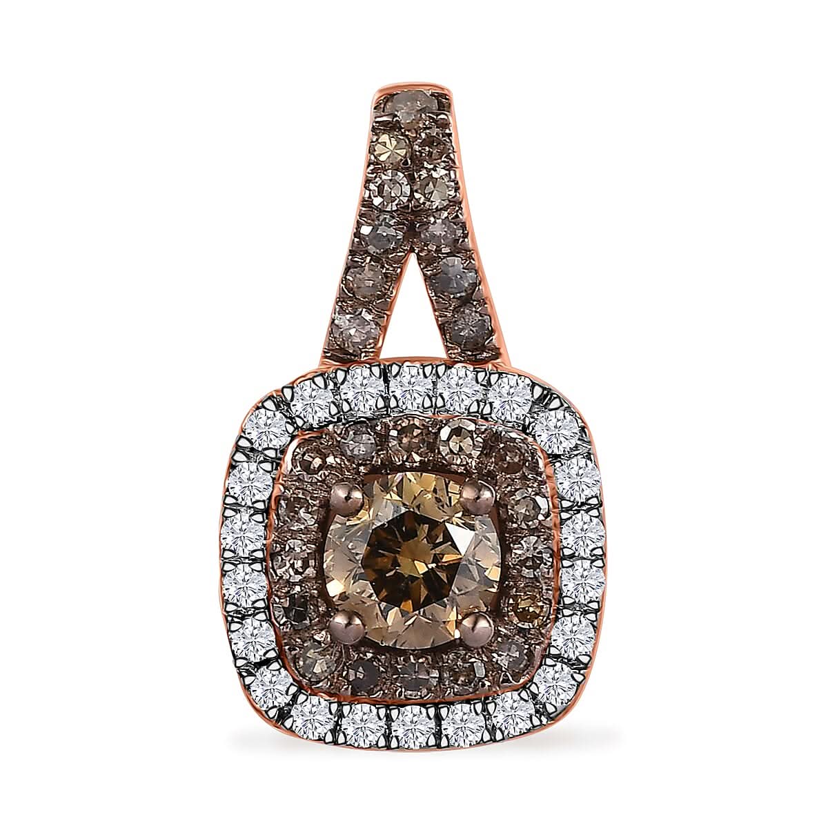 D'Joy Natural Champagne and White Diamond 0.90 ctw A Touch of Luxury Pendant without Chain in 18K Vermeil Rose Gold Over Sterling Silver