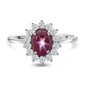 Premium Indian Star Ruby and White Zircon 2.75 ctw Sunburst Ring in Rhodium Over Sterling Silver (Size 10.0) - Sticky add to cart bar