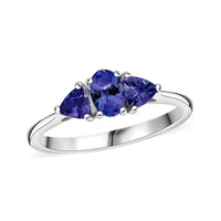 Tanzanite 0.85 ctw Trinity Ring in Rhodium Over Sterling Silver (Size 10.0)