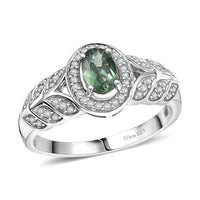 Malagasy Pine Apatite and White Zircon 0.85 ctw Ring in Rhodium Over Sterling Silver