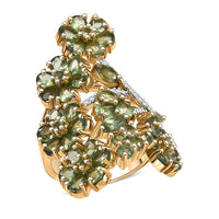 Premium Malagasy Pine Apatite and Moissanite 6.80 ctw Floral Ring in 18K Vermeil Yellow Gold Over Sterling Silver (Size 10.0)
