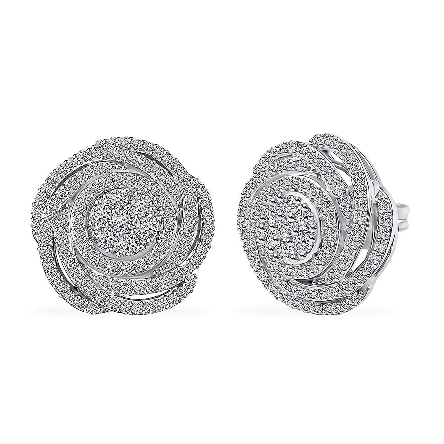 Luxuriant Lab Grown Diamond G-H SI 1.00 ctw Spiral Stud Earrings in Rhodium Over Sterling Silver
