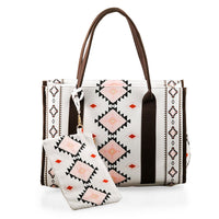 White Charming Bohemian Pattern Set of Tote Bag and Wrist Bag
