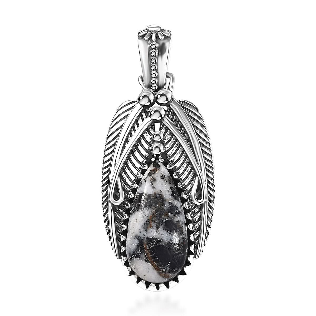 D'Joy Artisan Crafted White Buffalo 8.70 ctw Feather Pendant without Chain in Sterling Silver