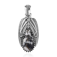 D'Joy Artisan Crafted White Buffalo 8.70 ctw Feather Pendant without Chain in Sterling Silver