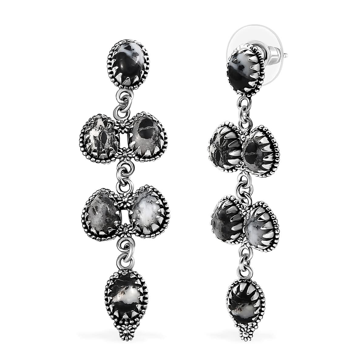 D'Joy Artisan Crafted White Buffalo 9.35 ctw Native American and Southwestern Dangling Earrings in Black Oxidized Sterling Silver