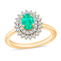 Kagem Zambian Emerald and Diamond Sunburst Ring in 18K Vermeil Rose Gold Over Sterling Silver (Size 10.0) 1.30 ctw
