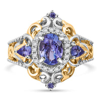 Tanzanite and White Zircon 1.85 ctw Ring in Vermeil YG and Rhodium Over Sterling Silver (Size 8.0)