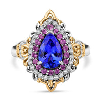 Tanzanite and Multi Gemstone 2.15 ctw Ring in Vermeil YG and Rhodium Over Sterling Silver (Size 7.0)