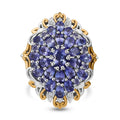 Tanzanite and White Zircon 4.10 ctw Floral Ring in Vermeil YG and Rhodium Over Sterling Silver (Size 8.0) - Sticky add to cart bar