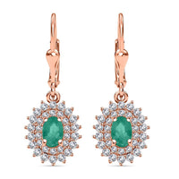 Kagem Zambian Emerald and Diamond 1.67 ctw Sunburst Earrings in 18K Vermeil Rose Gold Over Sterling Silver