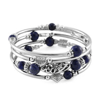 Lapis Lazuli Beaded 40 ctw Wrap Bracelet in Silvertone (6.5-7In)