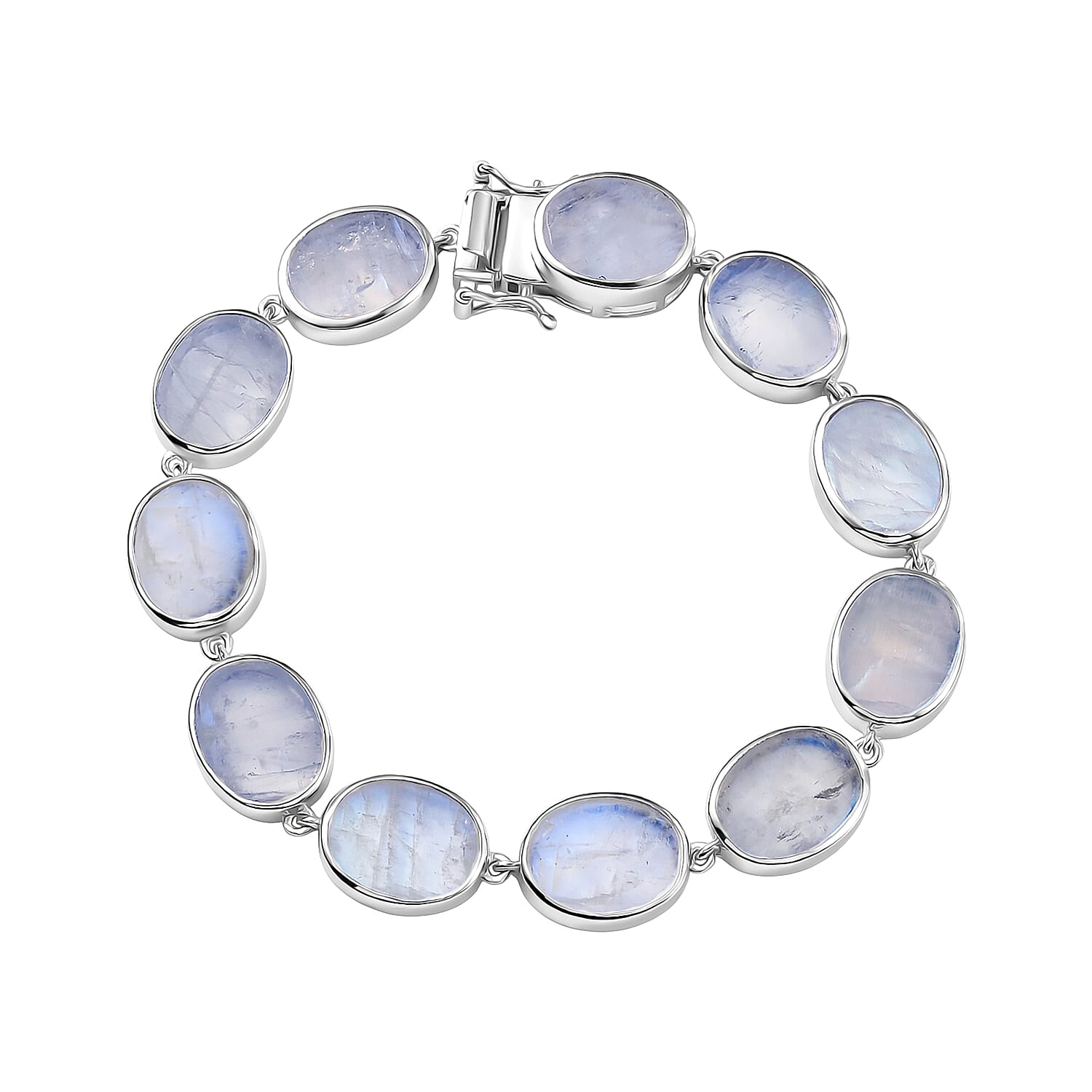 Premium Rainbow Moonstone 55.25 ctw Bracelet in Rhodium Over Sterling Silver (7.50 In)