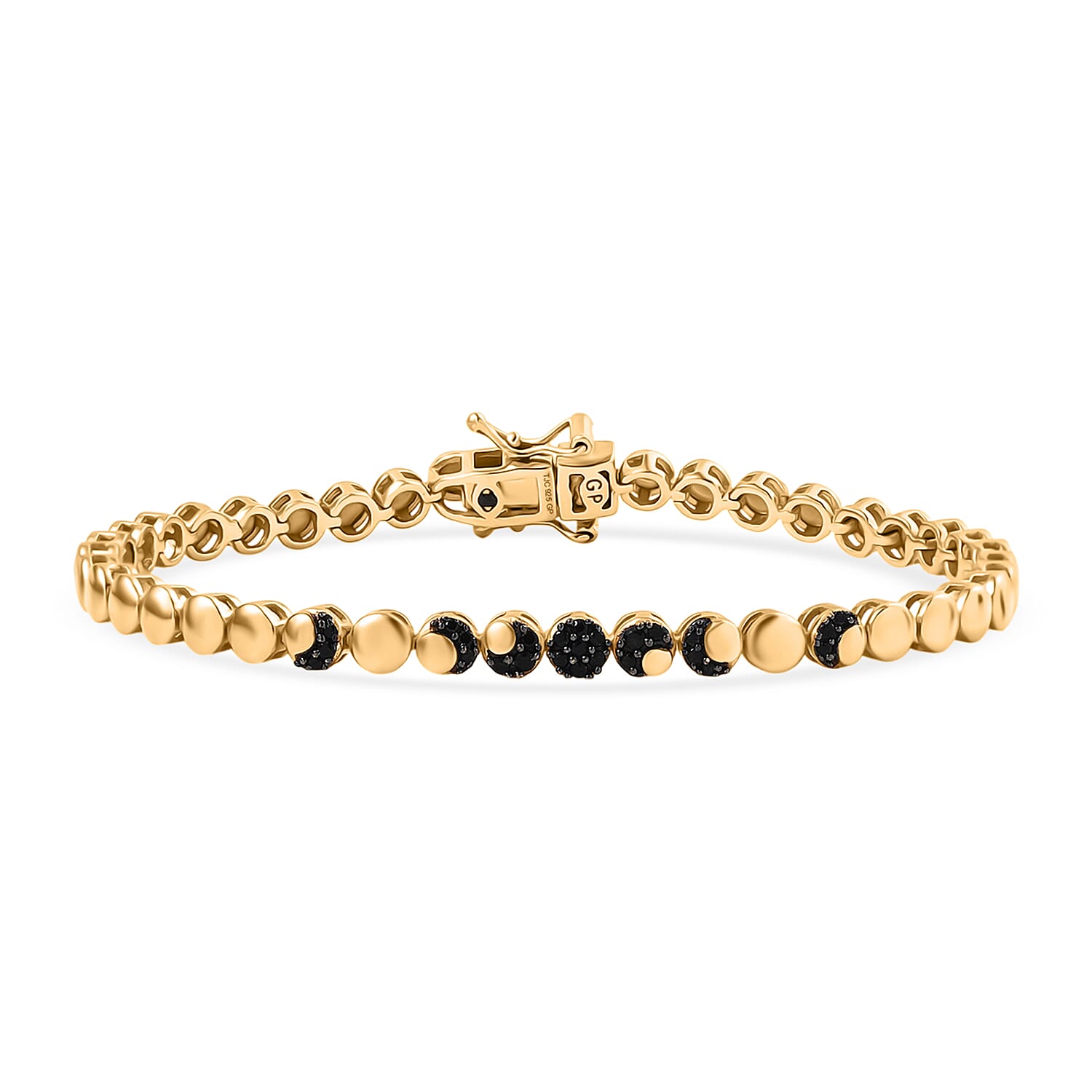 GP Thai Black Spinel 0.30 ctw Bracelet in 18K Vermeil Yellow Gold Over Sterling Silver (7.00 In)
