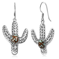 D'Joy Artisan Crafted Blue Moon Turquoise 2.40 ctw Cactus Earrings in Black Oxidized Sterling Silver