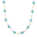 White Shell Pearl, Blue Howlite Beaded Necklace (18-20In) in Goldtone 65.00 ctw - Sticky add to cart bar