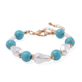 White Shell Pearl, Blue Howlite Beaded Bracelet (7-9In) in Goldtone 25.00 ctw - Sticky add to cart bar