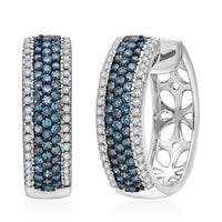 Venice Blue Diamond I1-I2 and Diamond 1.00 ctw Hoop Earrings in Platinum Over Sterling Silver