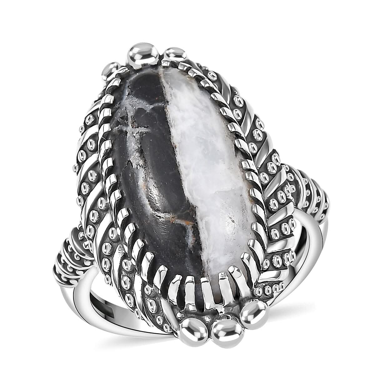 Artisan Crafted White Buffalo Solitaire Ring in Sterling Silver (Size 10.0) 10.50 ctw