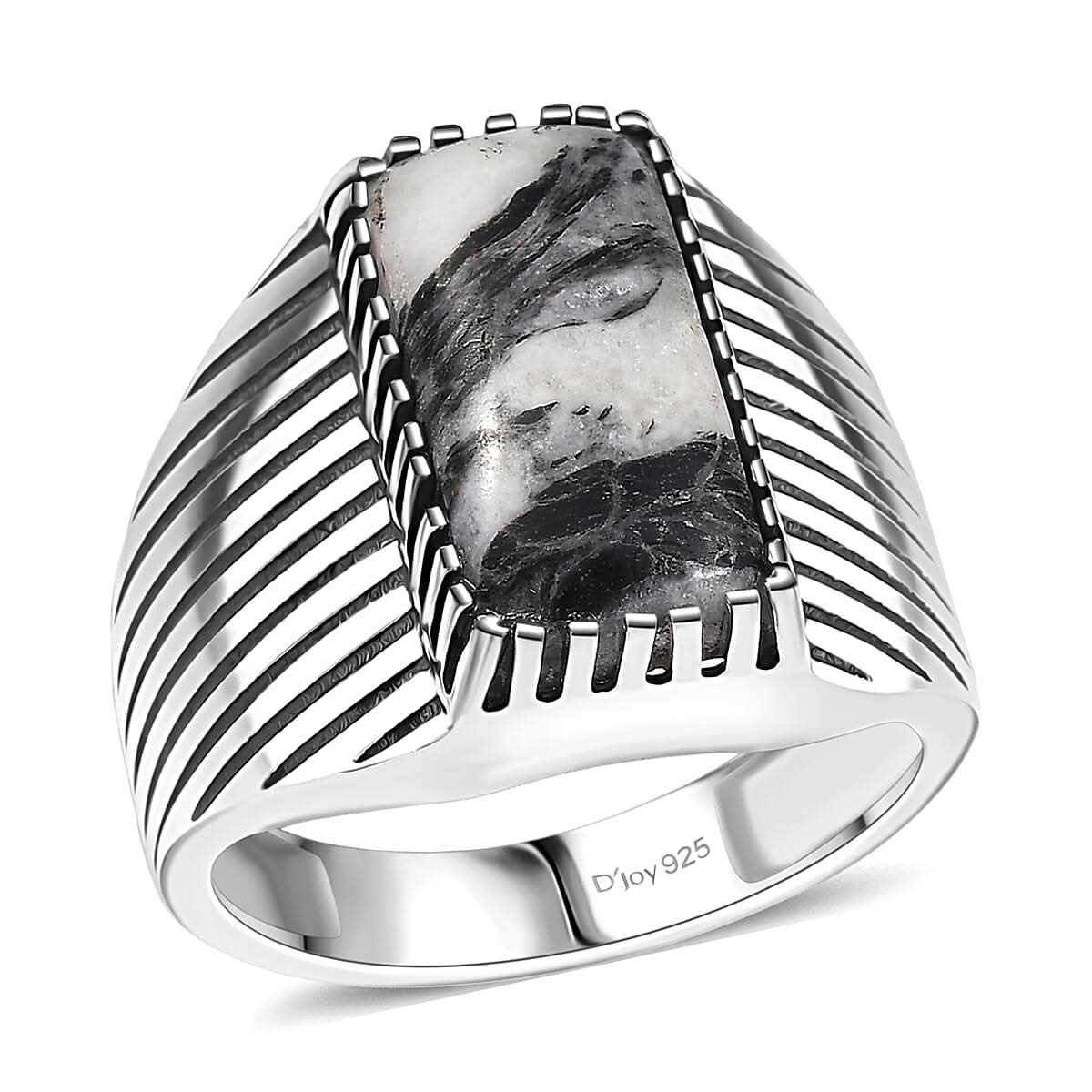 Artisan Crafted White Buffalo Men's Ring in Black Oxidized Sterling Silver (Size 10.0) 6.60 ctw