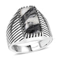 Artisan Crafted White Buffalo Men's Ring in Black Oxidized Sterling Silver (Size 10.0) 6.60 ctw - Sticky add to cart bar