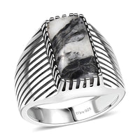 Artisan Crafted White Buffalo Men's Ring in Black Oxidized Sterling Silver (Size 10.0) 6.60 ctw