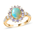 D'Joy Premium Ethiopian Welo Opal and Multi Gemstone 1.90 ctw Dahlia Flower Ring in 18K Vermeil Yellow Gold Over Sterling Silver (Size 10.0) - Sticky add to cart bar