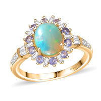 D'Joy Premium Ethiopian Welo Opal and Multi Gemstone 1.90 ctw Dahlia Flower Ring in 18K Vermeil Yellow Gold Over Sterling Silver (Size 10.0)