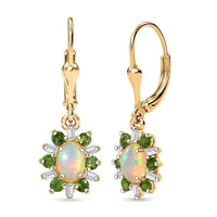D'Joy Premium Ethiopian Welo Opal and Multi Gemstone 1.60 ctw Dahlia Flower Earring in 18K Vermeil Yellow Gold Over Sterling Silver