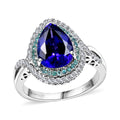 Certified & Appraised Rhapsody AAAA Tanzanite, Paraiba Tourmaline and E-F VS2 Diamond 5.15 ctw Ring in 950 Platinum 8.20 Grams - Sticky add to cart bar