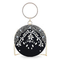 Black Hand Embroidery Round Shaped Beads Studded Velvet Clutch with Ring Handle and Sling Chain - Sticky add to cart bar