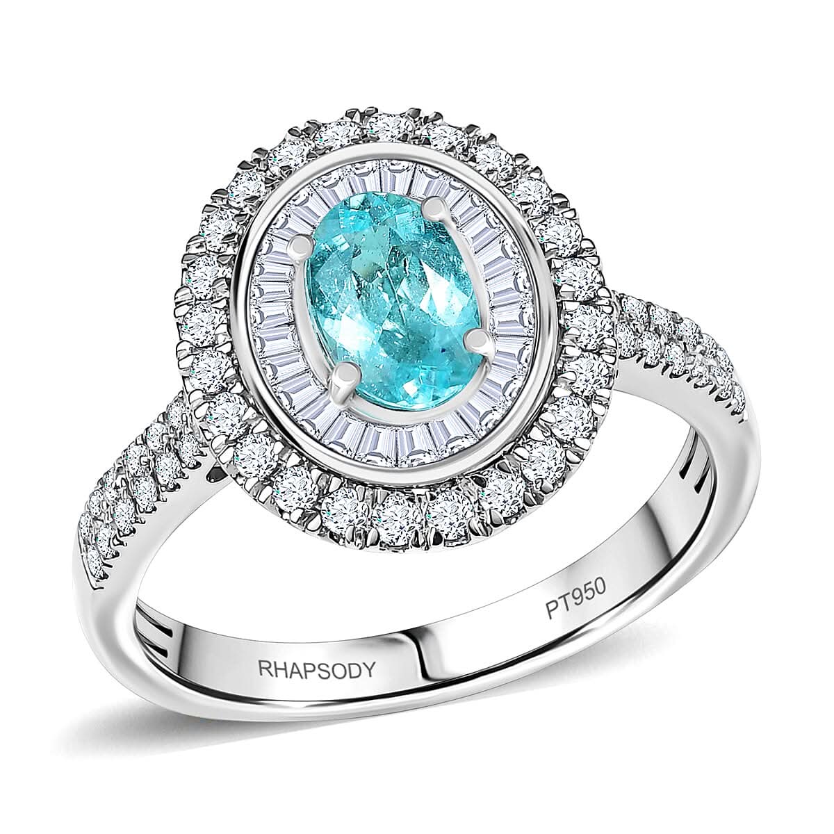 Certified & Appraised Rhapsody AAAA Paraiba Tourmaline and E-F VS2 Diamond 2.10 ctw Ring in 950 Platinum 7.10 Grams (1)