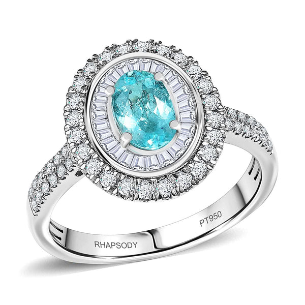 Certified & Appraised Rhapsody AAAA Paraiba Tourmaline and E-F VS2 Diamond 2.10 ctw Ring in 950 Platinum 7.10 Grams - Product card gallery slide 1 (9432732172543)
