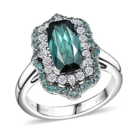 Rhapsody 950 Platinum AAAA Monte Belo Indicolite, Paraiba Tourmaline and Diamond (E-F, VS2) (0.64 cts) Ring (Size 10.0) (10.28 g) 3.50 ctw