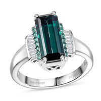 Certified & Appraised Rhapsody 950 Platinum AAAA Monte Belo Indicolite, Paraiba Tourmaline and Diamond (E-F, VS) (0.14 cts) Ring (Size 9.0) (7.80 g) 4.00 ctw