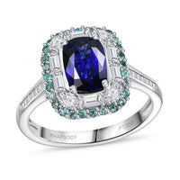 Certified & Appraised Rhapsody AAAA Ceylon Blue Sapphire, Paraiba Tourmaline and E-F VS Diamond 3.50 ctw Ring in 950 Platinum (Size 7.0) 6.80 Grams