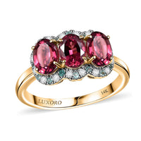 Certified & Appraised Luxoro 10K Yellow Gold AAA Ouro Fino Rubellite, Paraiba Tourmaline and Diamond (G-H, I2) (0.16 cts) Ring (Size 10.0) (Del. in 10-12 Days) 3.00 ctw